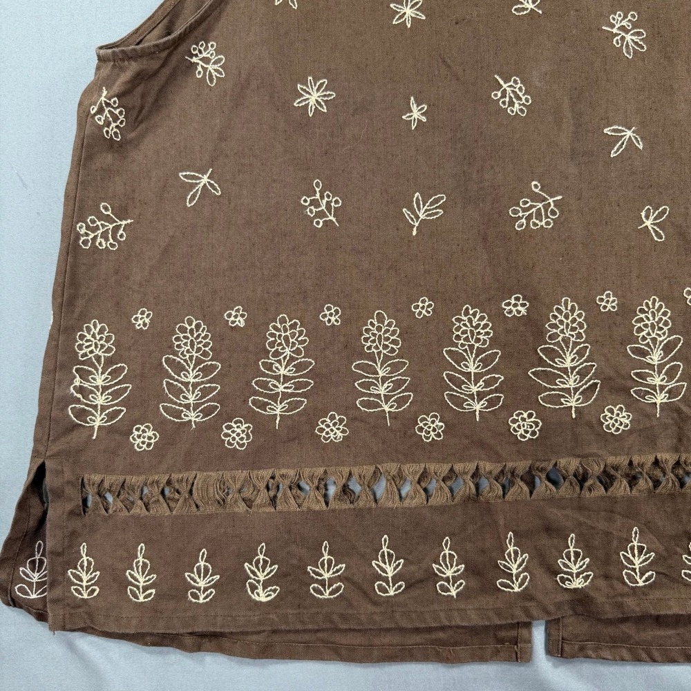David Dart Woman Linen Embroidered Brown Vest 1X Boho Cottagecore - Picture 9 of 9